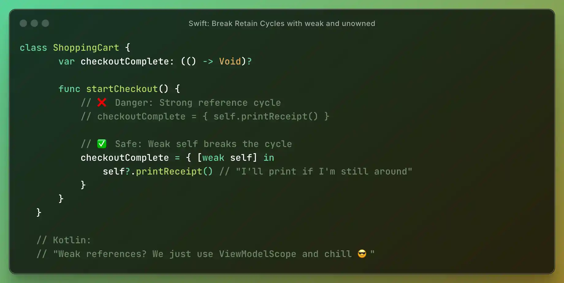 Swift: Break Retain Cycles with weak and unowned