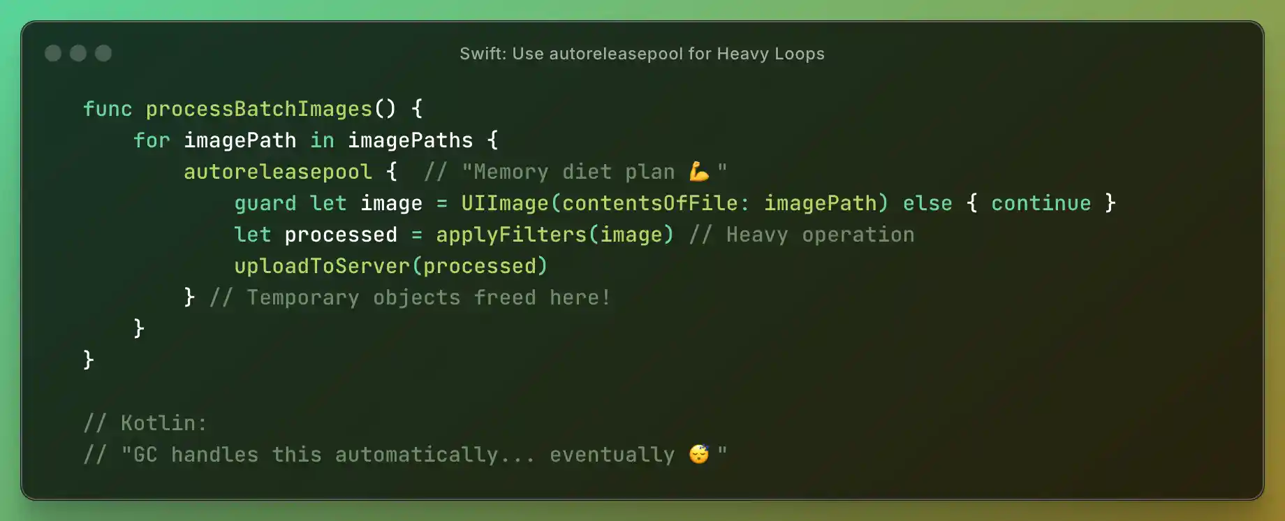 Swift: Use autoreleasepool for Heavy Loop